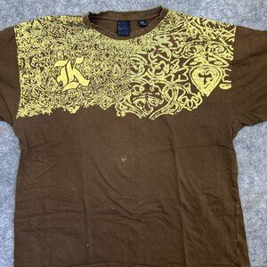 Vintage Y2K Kani Gold Affliction Style Mens T-Shirt Brown XXL Goth Grunge Cyber